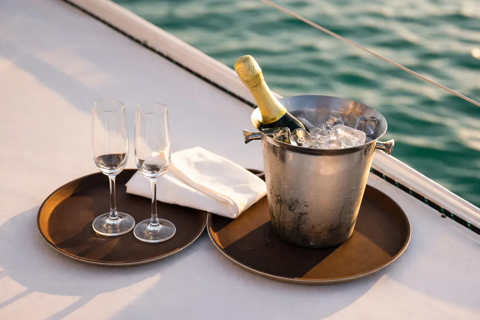 Champagne and beverages on luxury yacht Miami