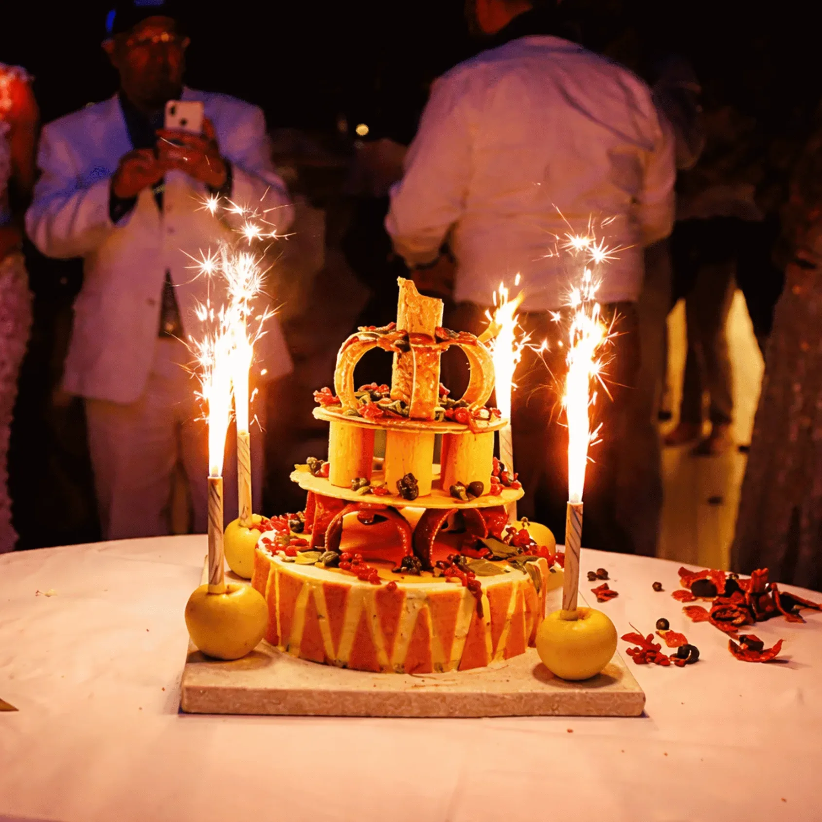 Birthday cake with sparklers at a yacht party in Miami