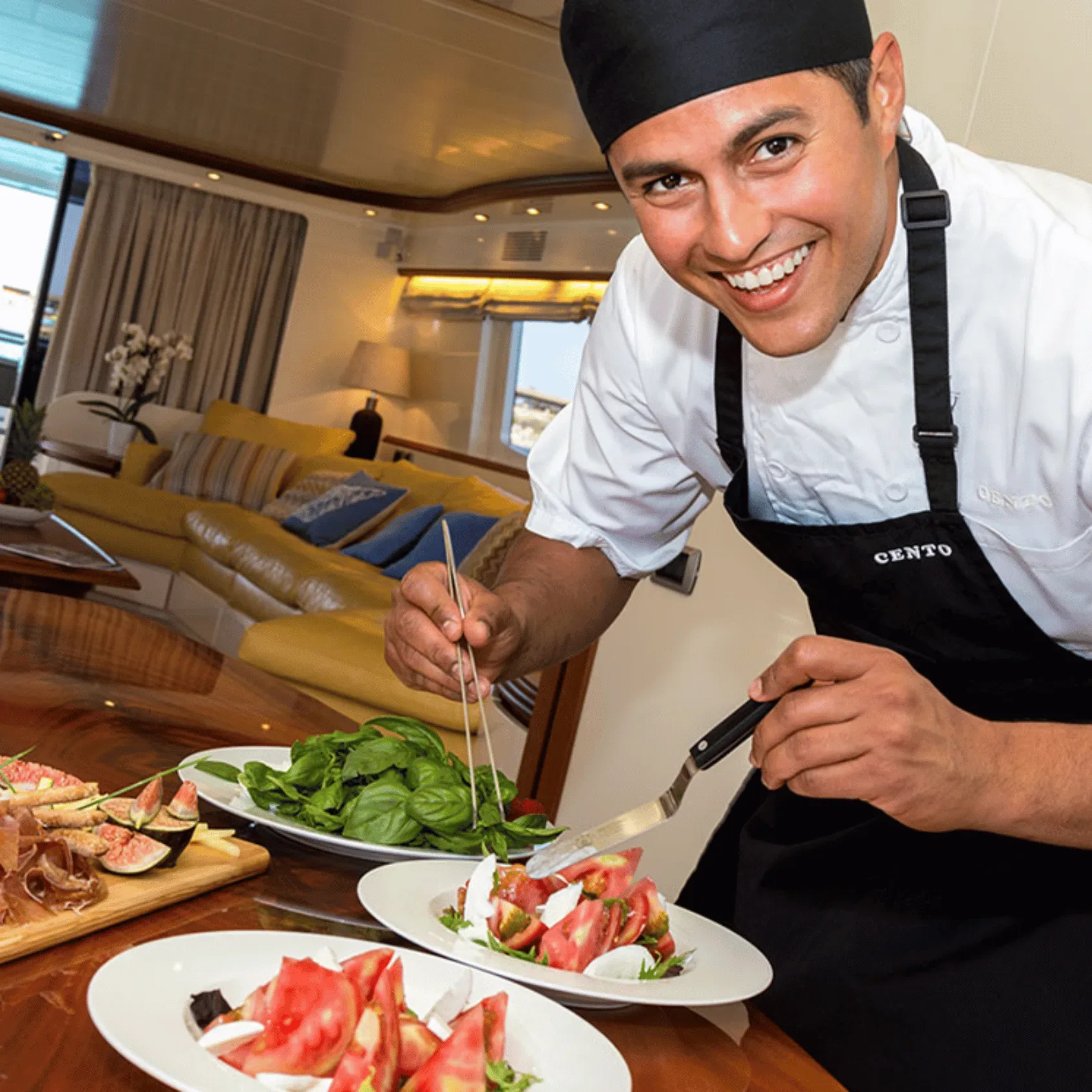 Chef preparing fresh dishes on a luxury yacht in Miami