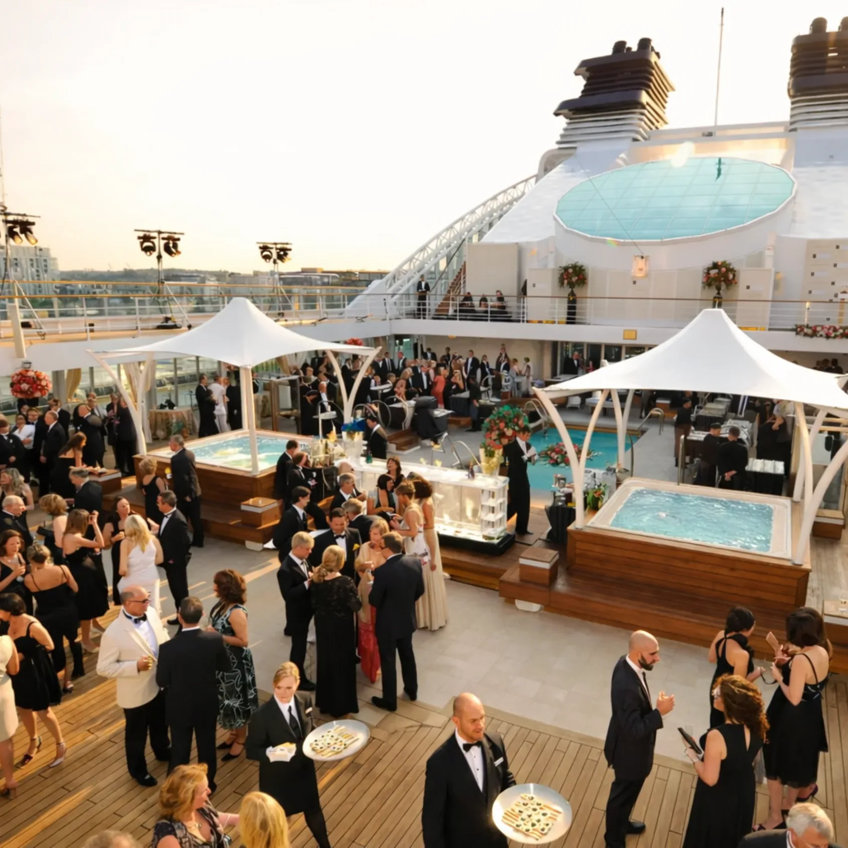 Corporate team building event on a yacht in Miami with city views