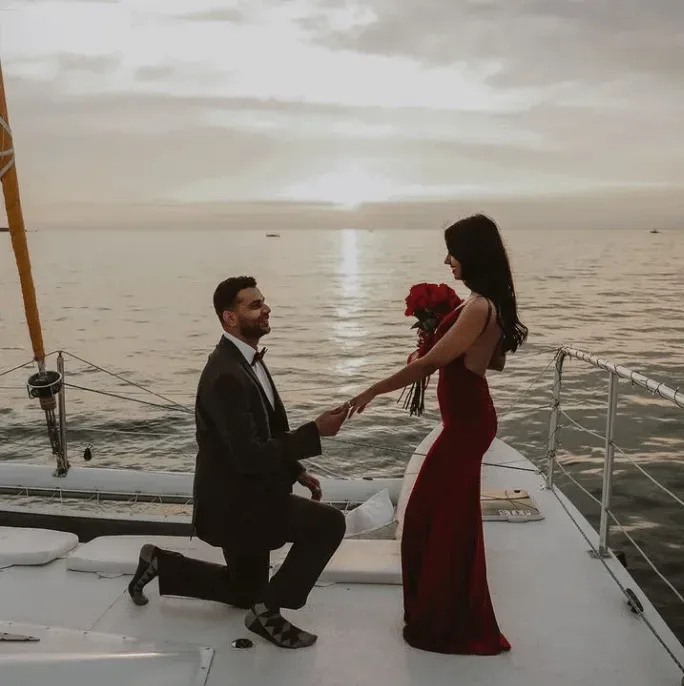 Romantic yacht proposal at sunset in Miami