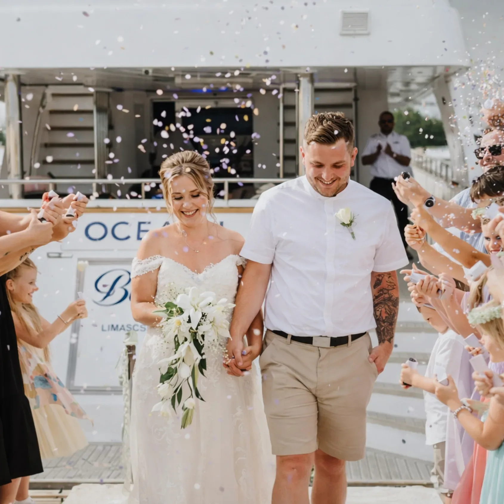 Newlyweds celebrating on a yacht in Miami
